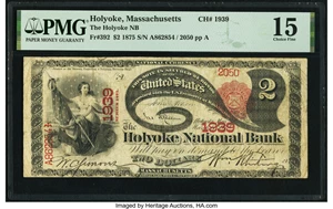 image for: Holyoke, MA - $2 1875 Fr. 392 Holyoke National Bank Ch. # 1939 PMG Choice Fine 15....