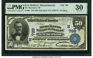 image for: New Bedford, MA - $50 1902 Date Back Fr. 667 The Merchants National Bank Ch. # (N)799 PMG Very Fine 30....
