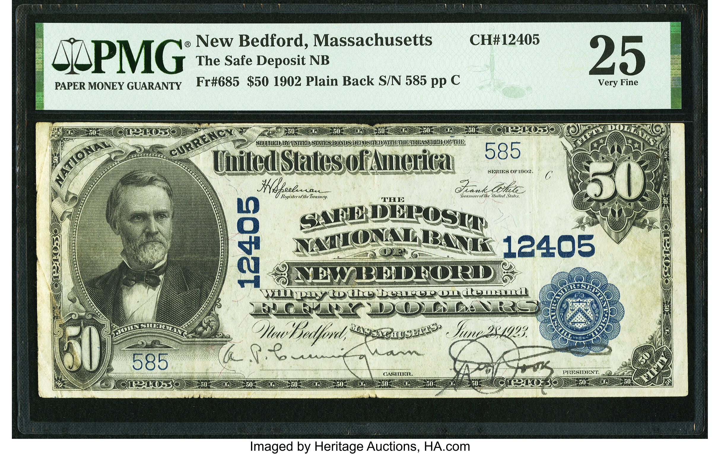 image for: New Bedford, MA - $50 1902 Plain Back Fr. 685 The Safe Deposit National Bank Ch. # 12405 PMG Very Fine 25....