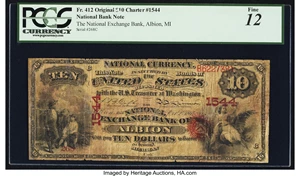 image for: Albion, MI - $10 Original Fr. 412 The National Exchange Bank Ch. # 1544 PCGS Fine 12....