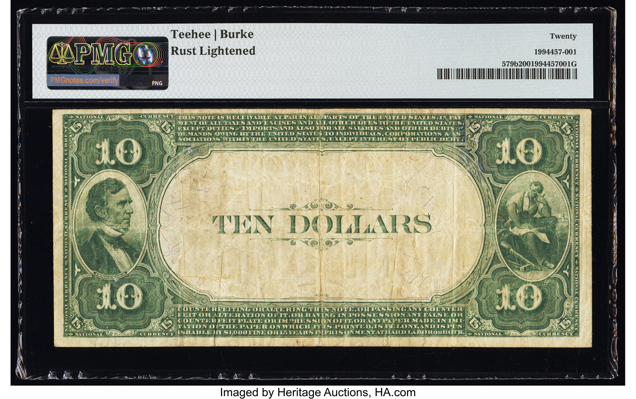 image for: Hattiesburg, MS - $10 1882 Value Back Fr. 579b First National Bank Ch. # (S)5176 PMG Very Fine 20....