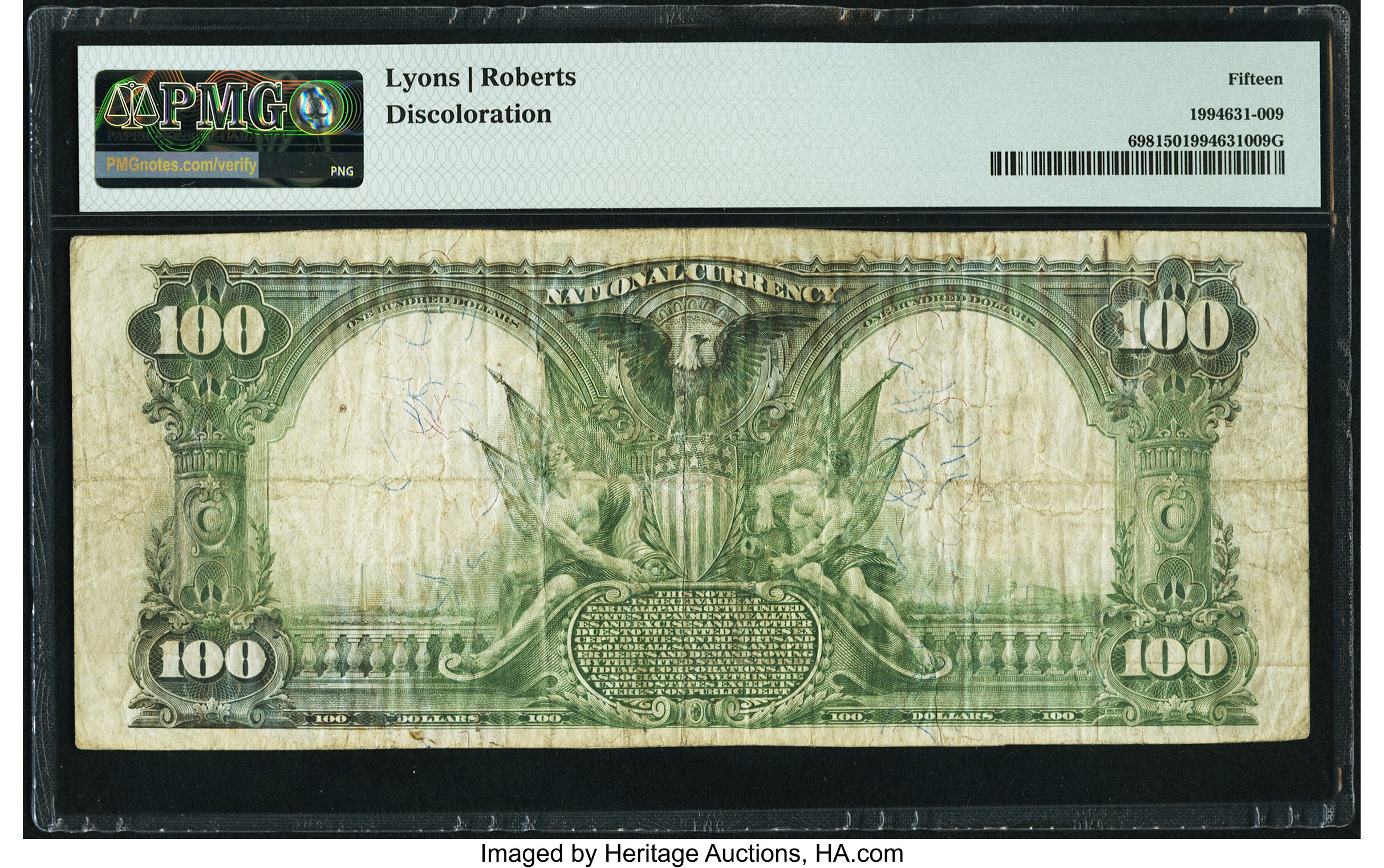 image for: Jackson, MS - $100 1902 Plain Back Fr. 698 The First National Bank Ch. # 3332 PMG Choice Fine 15....