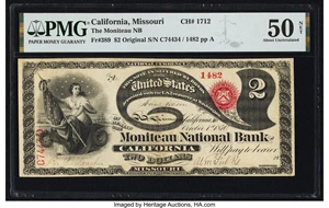 image for: California, MO - $2 Original Fr. 389 The Moniteau National Bank Ch. # 1712 PMG About Uncirculated 50 Net....