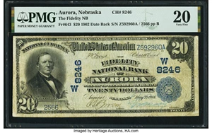 image for: Aurora, NE - $20 1902 Date Back Fr. 643 The Fidelity National Bank Ch. # (W)8246 PMG Very Fine 20....