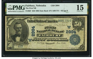 image for: Fairbury, NE - $50 1902 Date Back Fr. 667 The First National Bank Ch. # (W)2994 PMG Choice Fine 15....