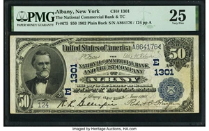image for: Albany, NY - $50 1902 Plain Back Fr. 675 The National Commercial Bank & Trust Company Ch. # (E)1301 PMG Very Fine 25....