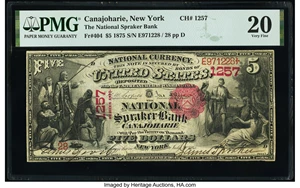 image for: Canajoharie, NY - $5 1875 Fr. 404 The National Spraker Bank Ch. # 1257 PMG Very Fine 20....