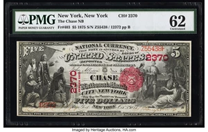 image for: New York, NY - $5 1875 Fr. 403 The Chase National Bank Ch. # 2370 PMG Uncirculated 62....