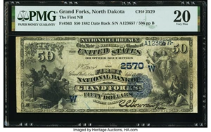 image for: Grand Forks, ND - $50 1882 Date Back Fr. 563 The First National Bank Ch. # (W)2570 PMG Very Fine 20....