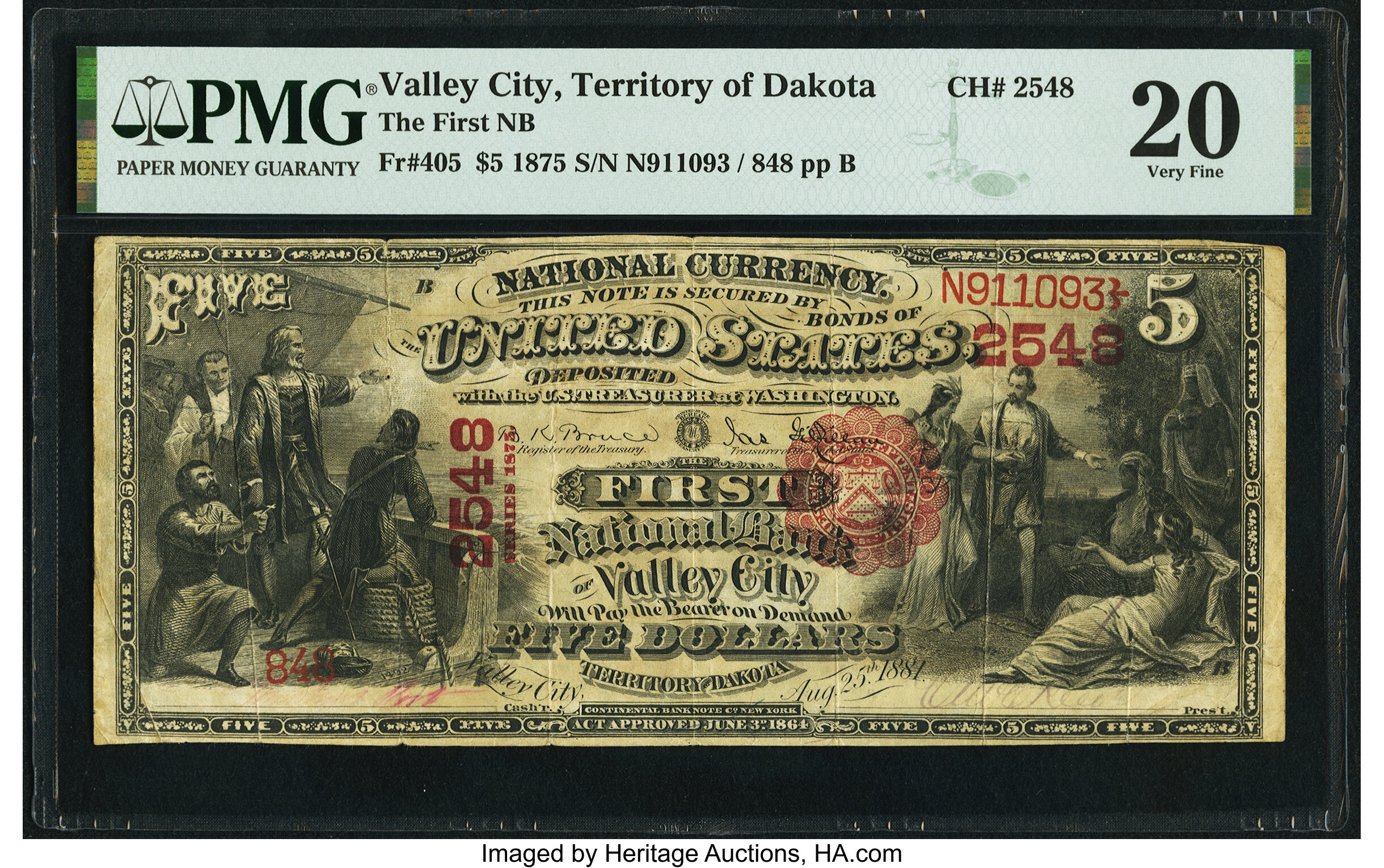image for: Valley City, Dakota Territory - $5 1875 Fr. 405 The First National Bank Ch. # 2548 PMG Very Fine 20....
