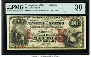 image for: Youngstown, OH - $10 1875 Fr. 419 The Mahoning National Bank Ch. # 2350 PMG Very Fine 30....