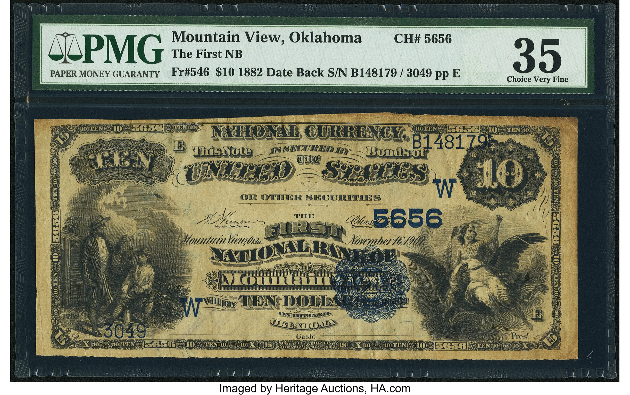image for: Mountain View, OK - $10 1882 Date Back Fr. 546 The First National Bank Ch. # (W)5656 PMG Choice Very Fine 35....