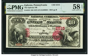 image for: Ephrata, PA - $10 1875 Fr. 419 The Ephrata National Bank Ch. # 2515 PMG Choice About Unc 58 EPQ....