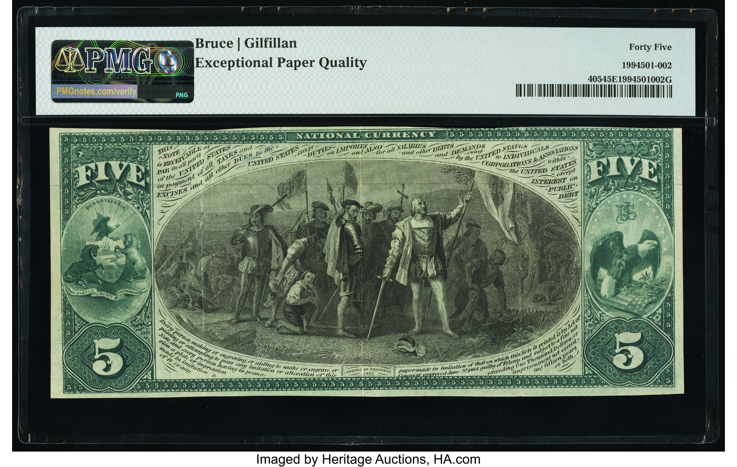 image for: Greensburg, PA - $5 1875 Fr. 405 The Merchants & Farmers National Bank Ch. # 2562 PMG Choice Extremely Fine 45 EPQ....