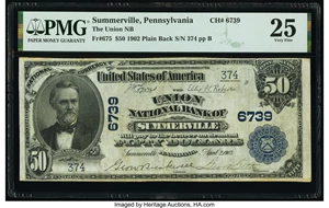 image for: Summerville, PA - $50 1902 Plain Back Fr. 675 The Union National Bank Ch. # 6739 PMG Very Fine 25....