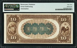 image for: Grand Rapids, WI - $10 1882 Brown Back Fr. 485 The First National Bank Ch. # (M)1998 PMG About Uncirculated 53....