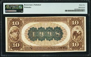 image for: Grand Rapids, WI - $10 1882 Brown Back Fr. 485 The First National Bank Ch. # 1998 PMG Choice Very Fine 35....