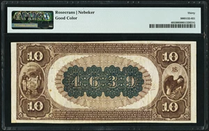 image for: Grand Rapids, WI - $10 1882 Brown Back Fr. 485 The Wood County National Bank Ch. # (M)4639 PMG Very Fine 30....