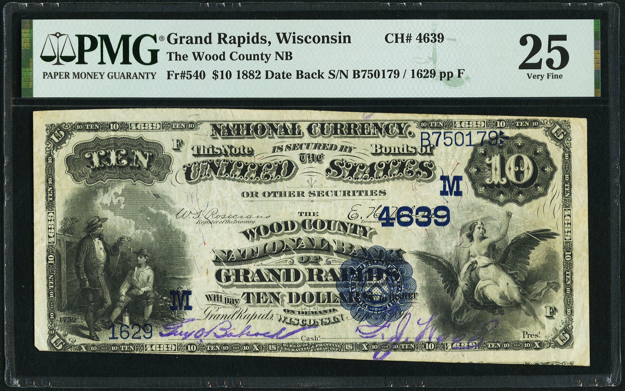image for: Grand Rapids, WI - $10 1882 Date Back Fr. 540 The Wood County National Bank Ch. # (M)4639 PMG Very Fine 25....