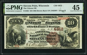 image for: Stevens Point, WI - $10 1882 Brown Back Fr. 485 The Citizens National Bank Ch. # 4912 PMG Choice Extremely Fine 45....