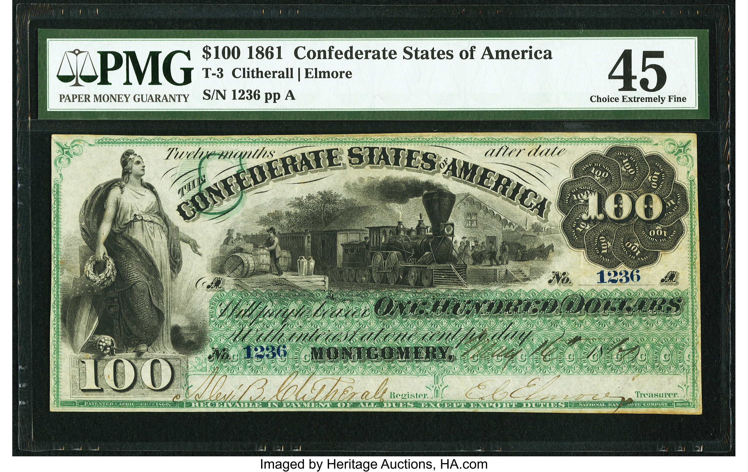 image for: Military Endorsement "Thos. K. Jackson Capt. CSA" T3 $100 1861 PF-2 Cr. 3 PMG Choice Extremely Fine 45....