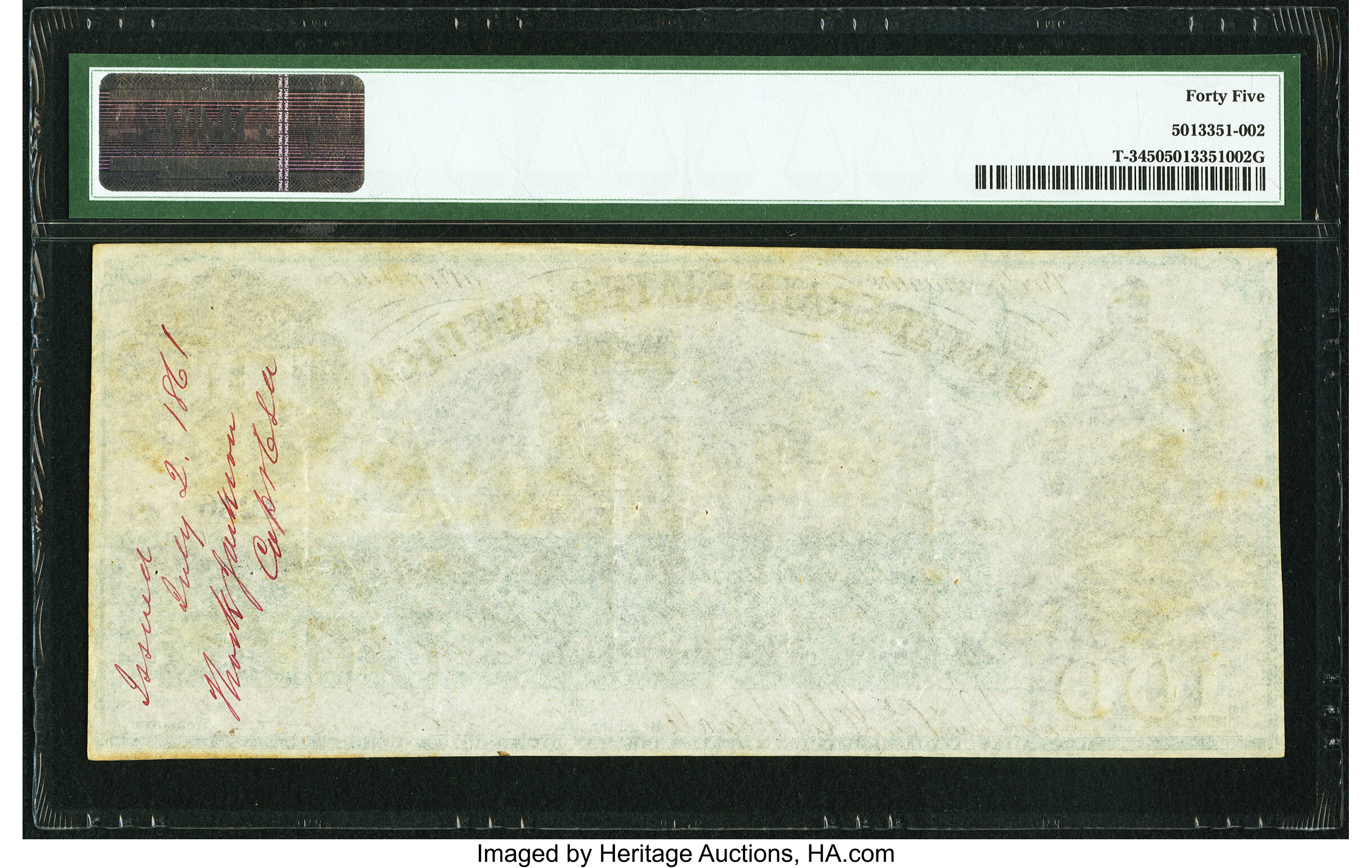 image for: Military Endorsement "Thos. K. Jackson Capt. CSA" T3 $100 1861 PF-2 Cr. 3 PMG Choice Extremely Fine 45....