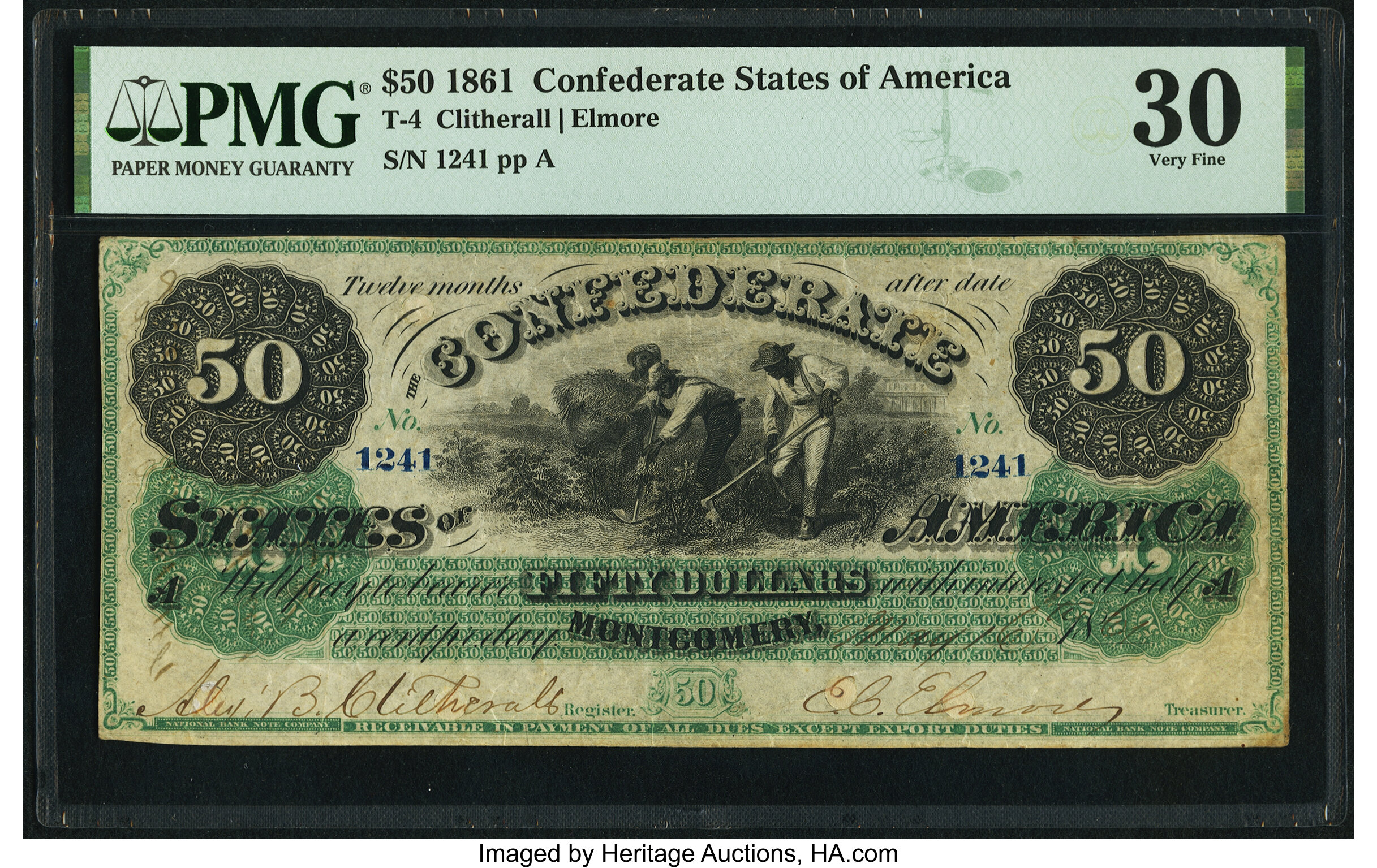 image for: Military Endorsement "T.G. Williams Capt. C. S." T4 $50 1861 PF-2 Cr. 4 PMG Very Fine 30 POC....