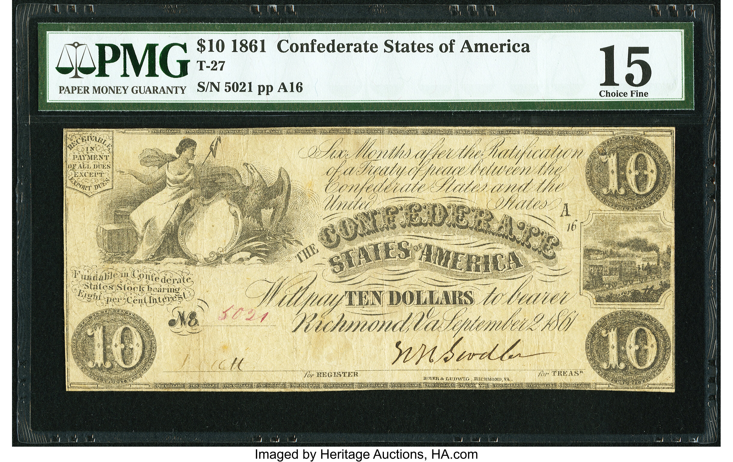 image for: T27 $10 1861 PF-2 Cr. 229 PMG Choice Fine 15....