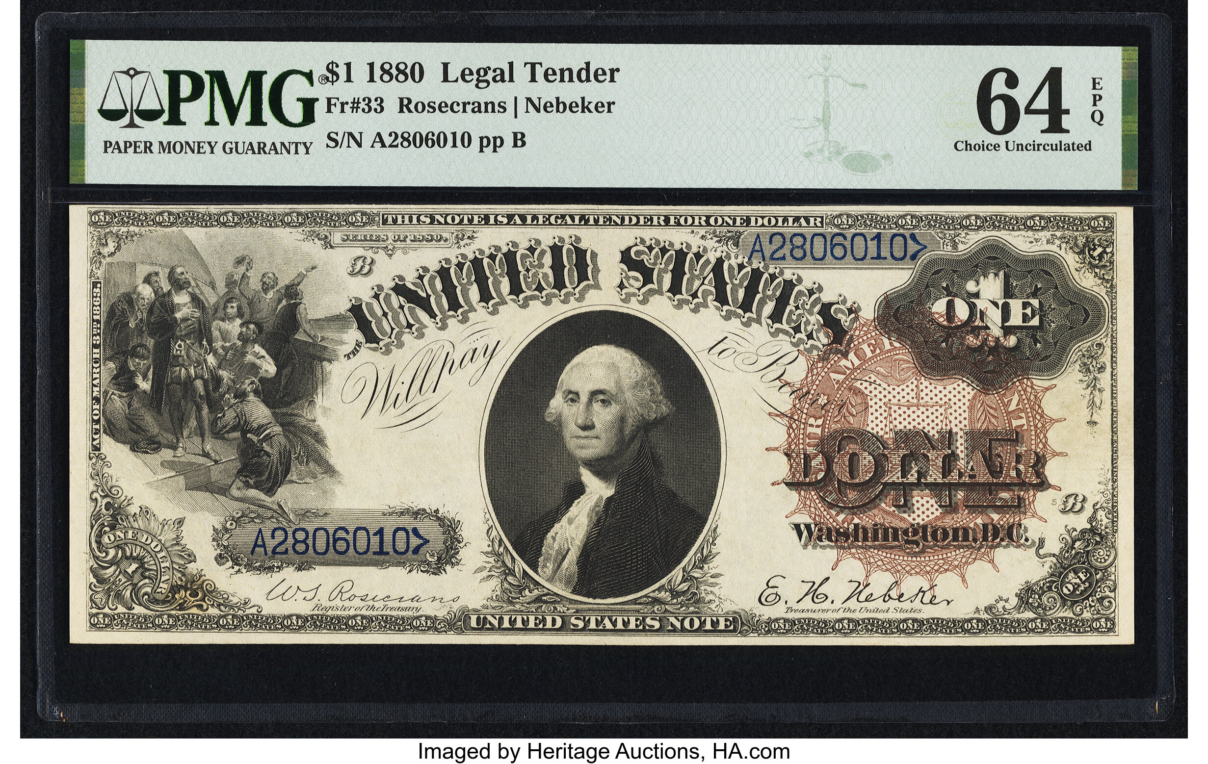 image for: Fr. 33 $1 1880 Legal Tender PMG Choice Uncirculated 64 EPQ....