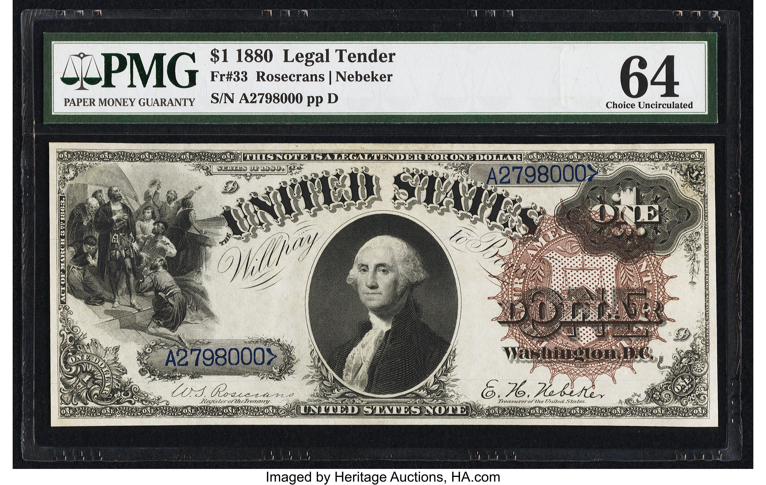 image for: Fr. 33 $1 1880 Legal Tender PMG Choice Uncirculated 64....