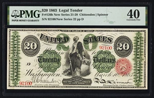 image for: Fr. 126b $20 1863 Legal Tender PMG Extremely Fine 40....