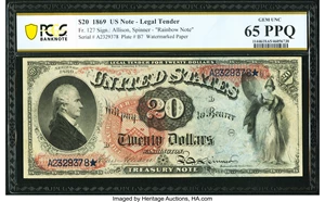 image for: Fr. 127 $20 1869 Legal Tender PCGS Banknote Gem Unc 65 PPQ....
