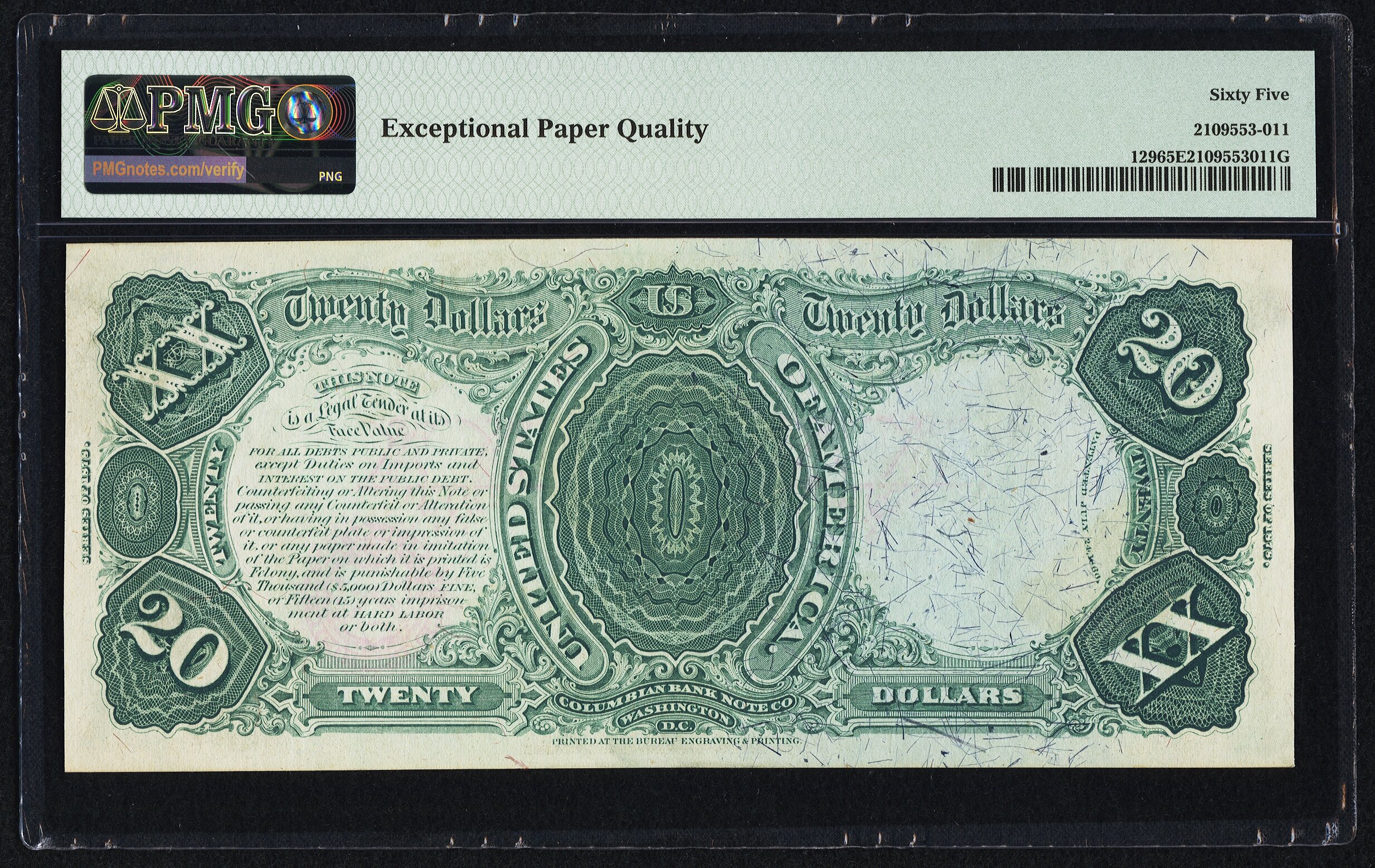 image for: Fr. 129 $20 1878 Legal Tender PMG Gem Uncirculated 65 EPQ....