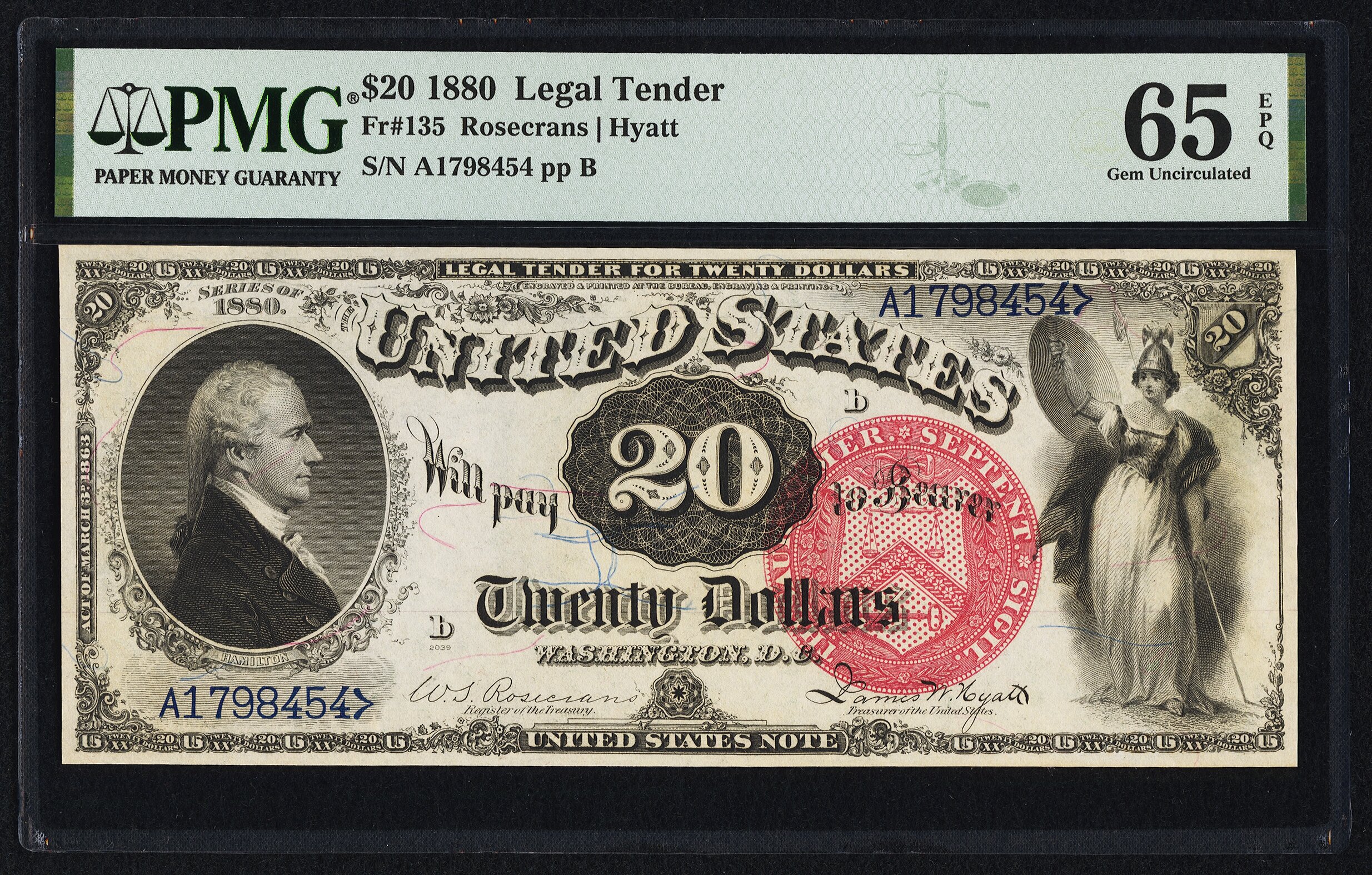 image for: Fr. 135 $20 1880 Legal Tender PMG Gem Uncirculated 65 EPQ....