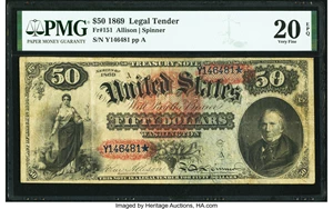 image for: Fr. 151 $50 1869 Legal Tender PMG Very Fine 20 EPQ....