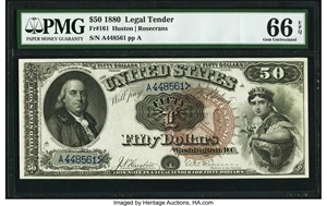 image for: Fr. 161 $50 1880 Legal Tender PMG Gem Uncirculated 66 EPQ....
