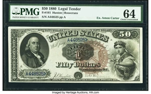 image for: Fr. 161 $50 1880 Legal Tender PMG Choice Uncirculated 64....