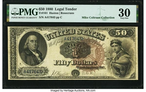 image for: Fr. 161 $50 1880 Legal Tender PMG Very Fine 30....