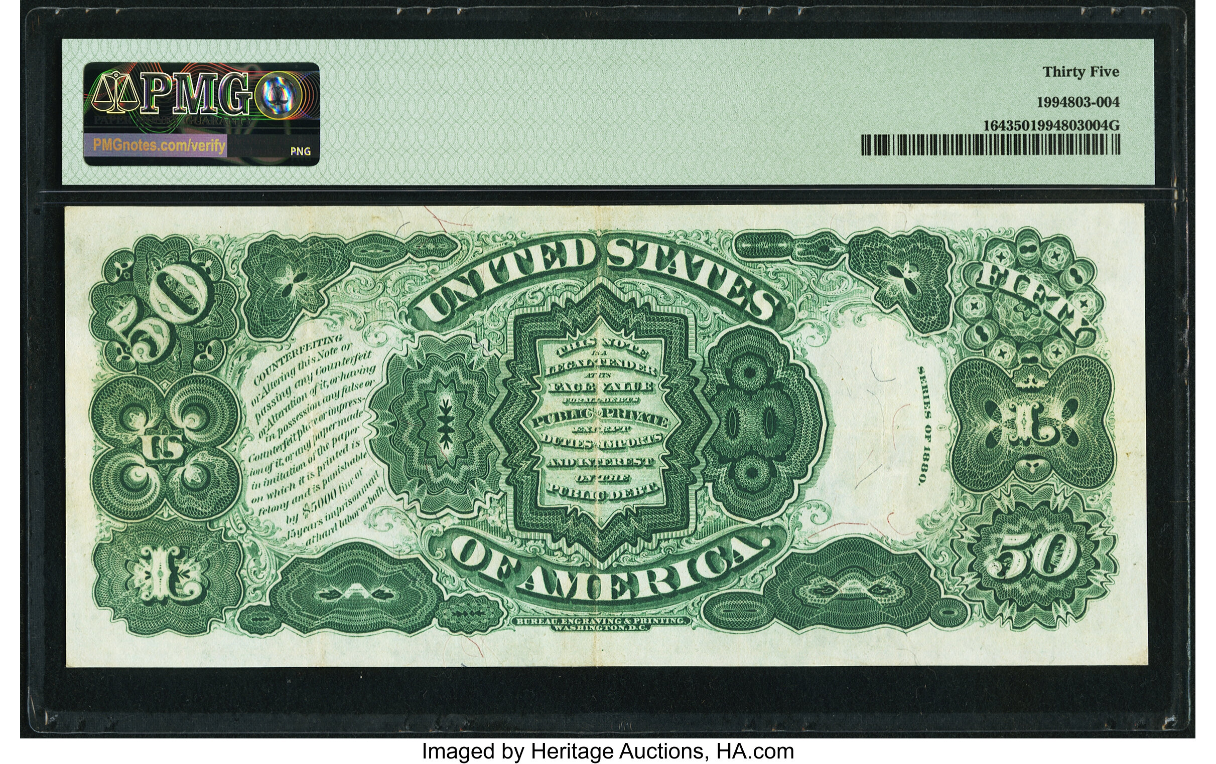 image for: Fr. 164 $50 1880 Legal Tender PMG Choice Very Fine 35....