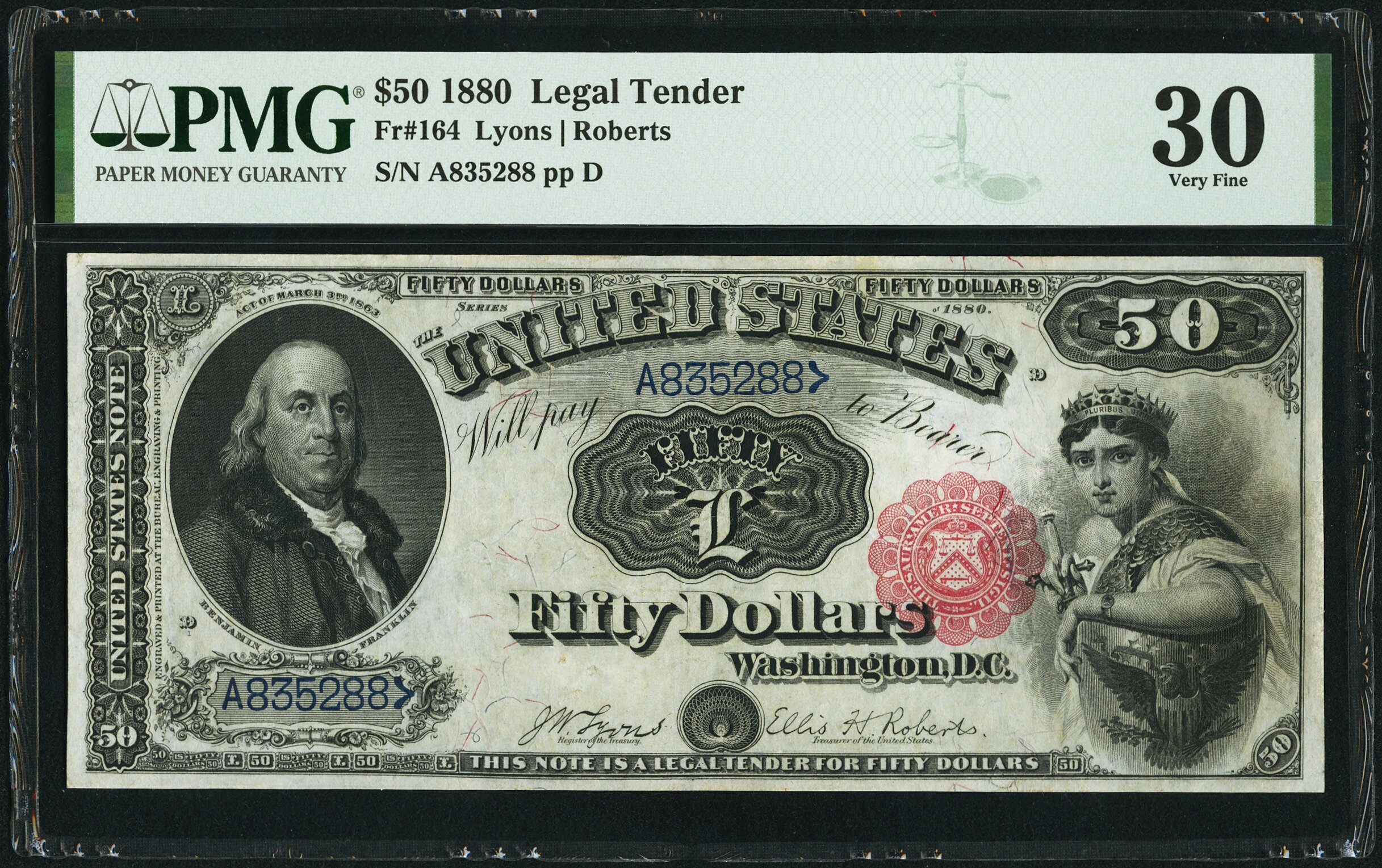 image for: Fr. 164 $50 1880 Legal Tender PMG Very Fine 30....