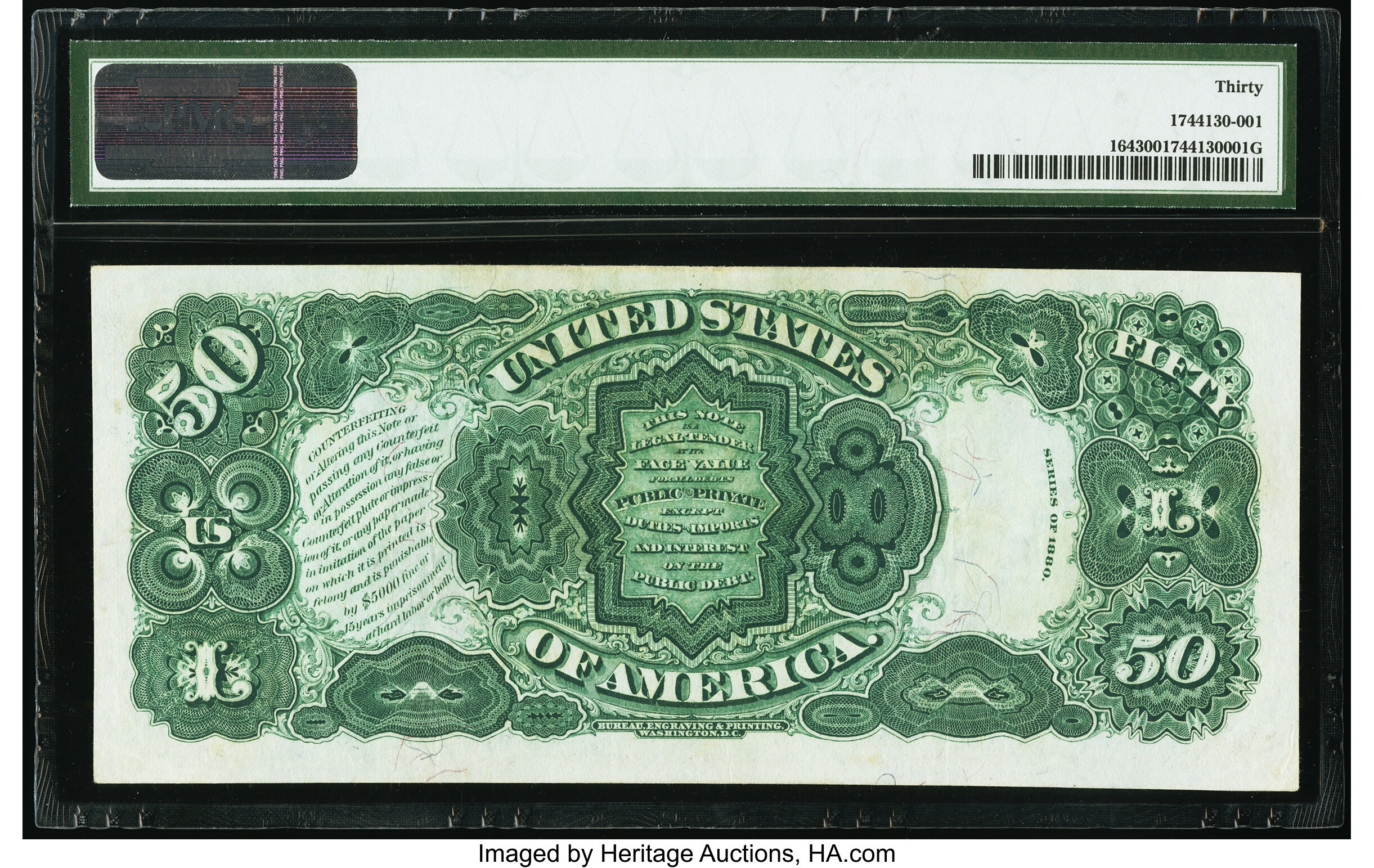 image for: Fr. 164 $50 1880 Legal Tender PMG Very Fine 30....
