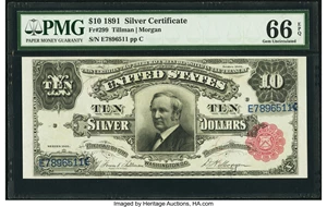 image for: Fr. 299 $10 1891 Silver Certificate PMG Gem Uncirculated 66 EPQ....