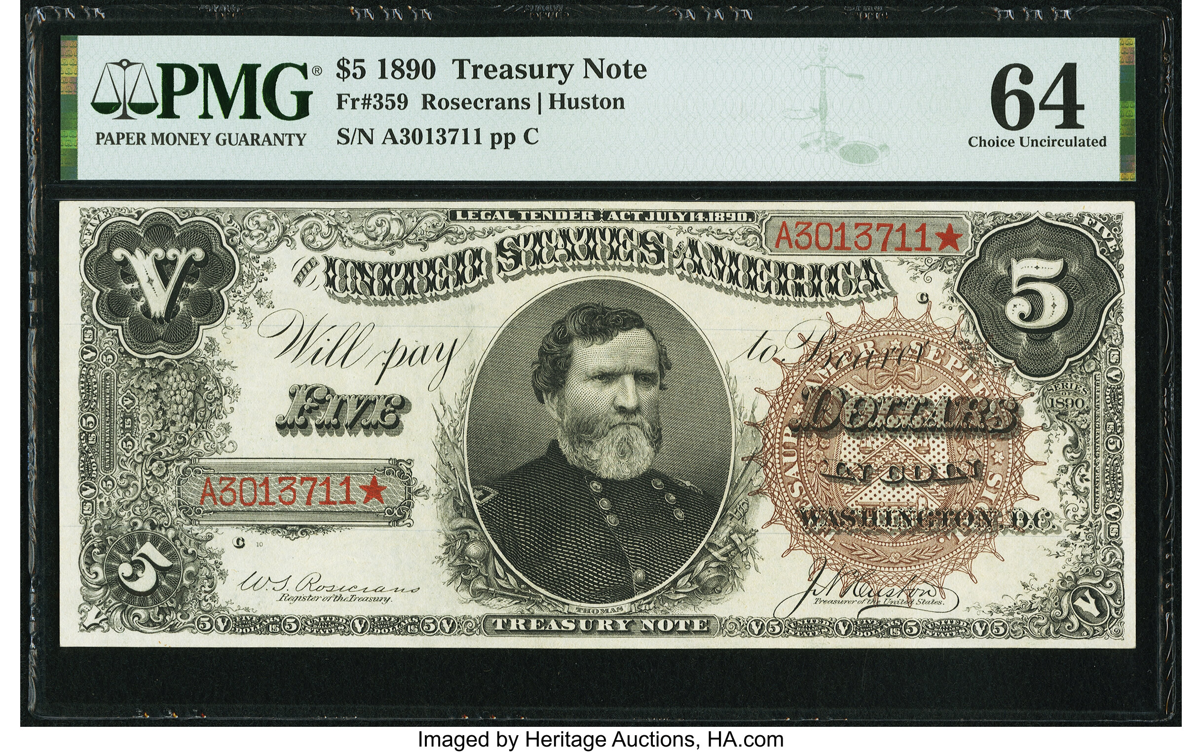 image for: Fr. 359 $5 1890 Treasury Note PMG Choice Uncirculated 64....