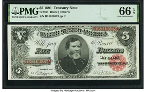 image for: Fr. 364 $5 1891 Treasury Note PMG Gem Uncirculated 66 EPQ....