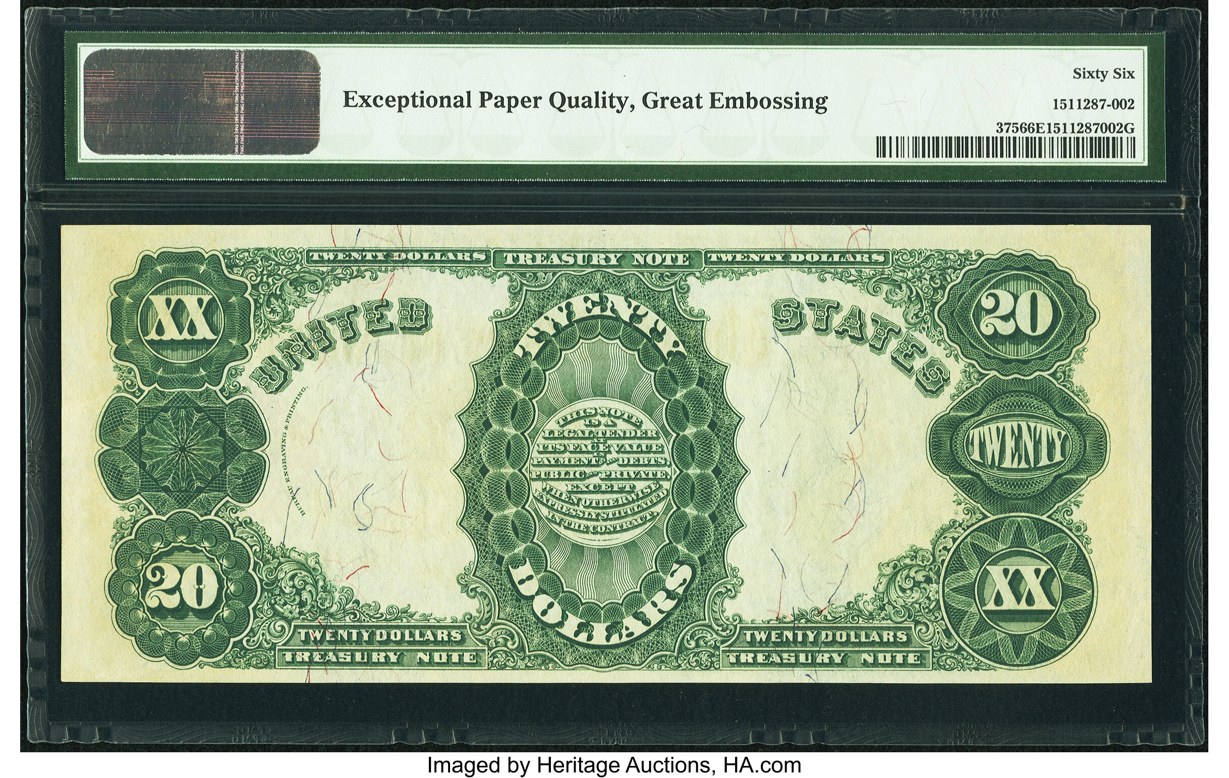 image for: Fr. 375 $20 1891 Treasury Note PMG Gem Uncirculated 66 EPQ....
