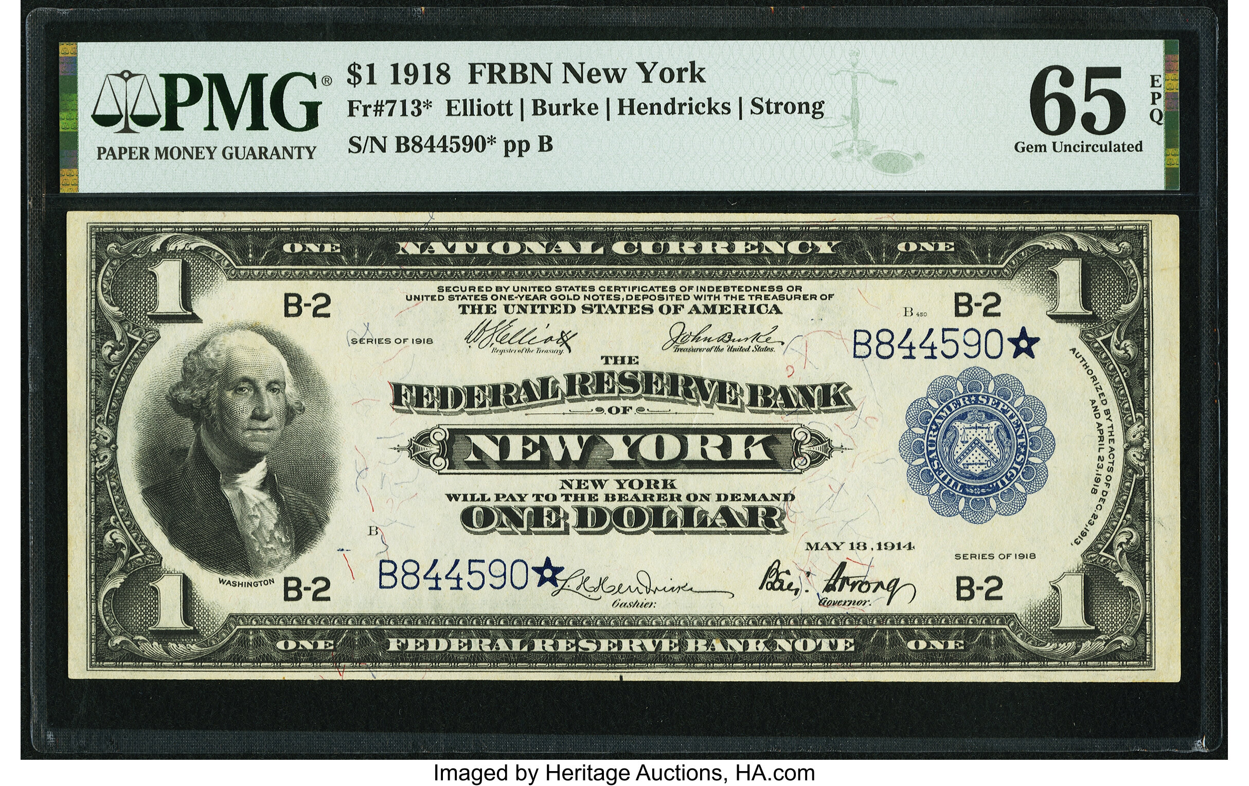 image for: Fr. 713* $1 1918 Federal Reserve Bank Star Note PMG Gem Uncirculated 65 EPQ....