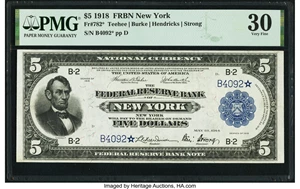 image for: Fr. 782* $5 1918 Federal Reserve Bank Star Note PMG Very Fine 30....