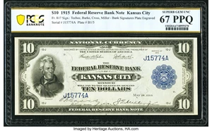 image for: Fr. 817 $10 1915 Federal Reserve Bank Note PCGS Banknote Superb Gem Unc 67 PPQ....