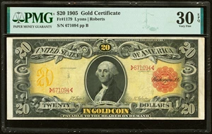 image for: Fr. 1179 $20 1905 Gold Certificate PMG Very Fine 30 EPQ....