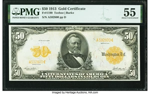image for: Fr. 1199 $50 1913 Gold Certificate PMG About Uncirculated 55....